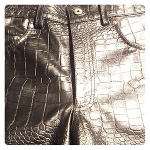100% Genuine Crocodile Black  Leather  Pants
